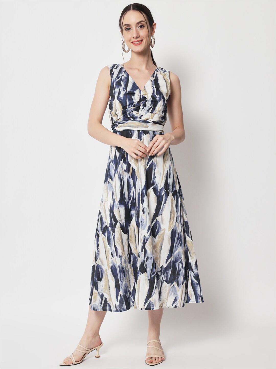 

HERE&NOW Cotton A-Line Midi Dress, Navy blue