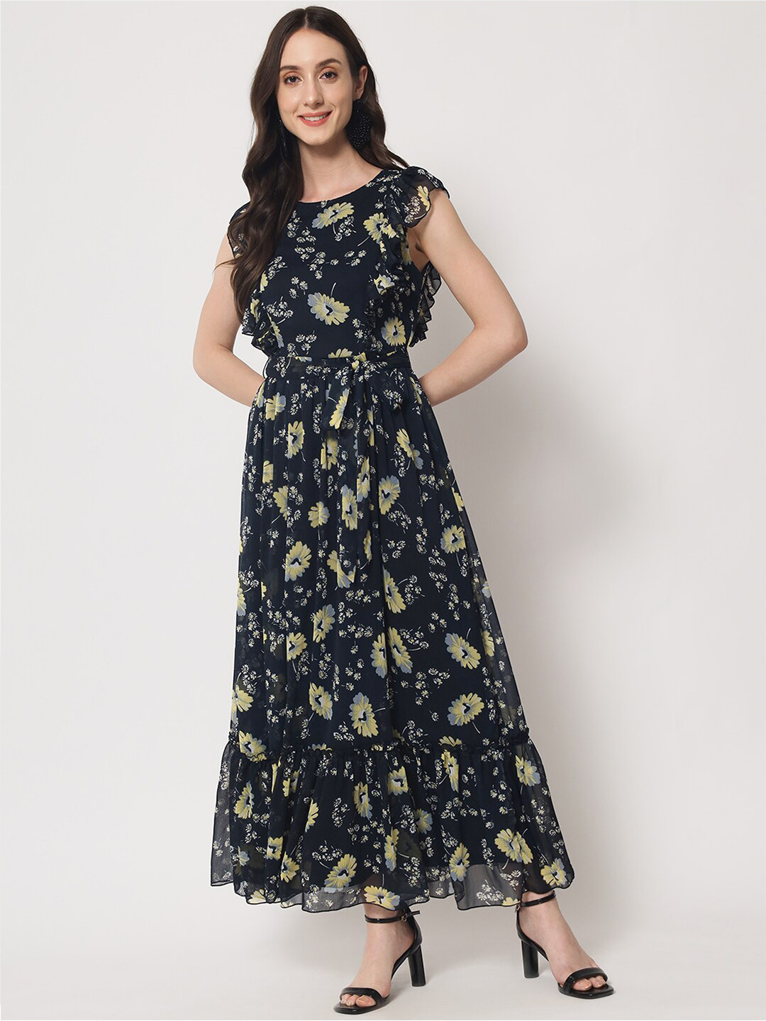 

HERE&NOW Floral Chiffon Maxi Dress, Navy blue