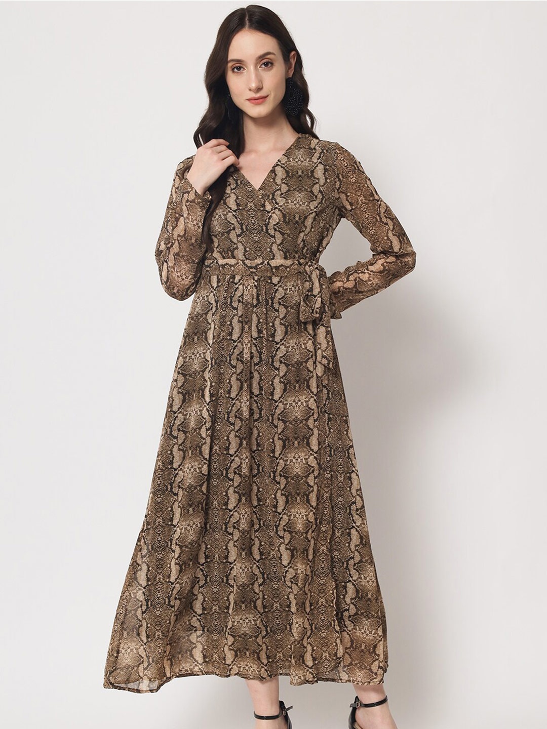 

HERE&NOW Animal Chiffon Maxi Dress, Brown