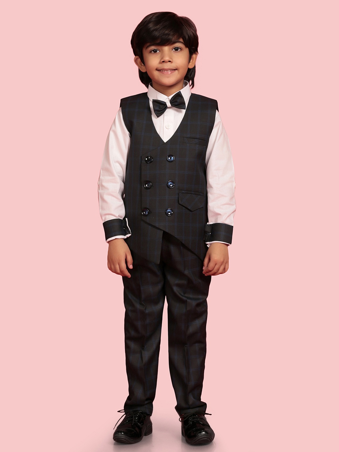 

Aj DEZInES Boys Checked Suit Set, Black