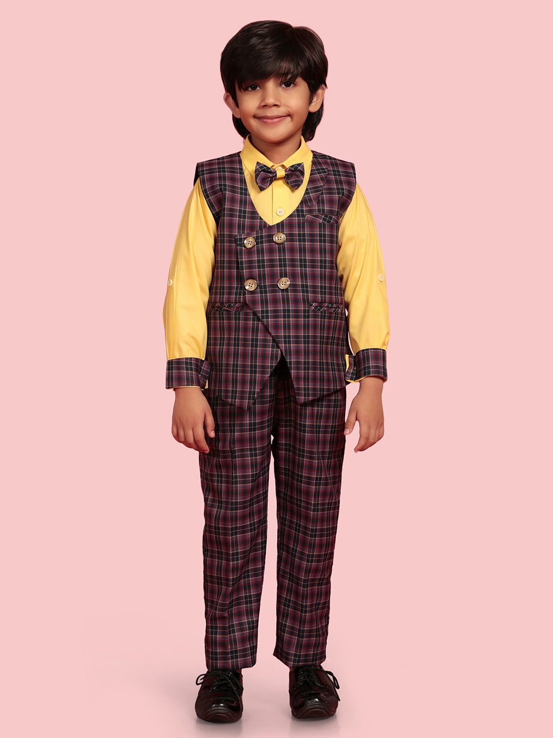 

Aj DEZInES Boys Checked Suit Set, Purple