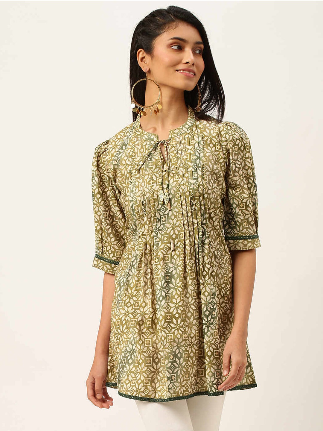 

ZOLA Mandarin Collar Printed Tunic, Green