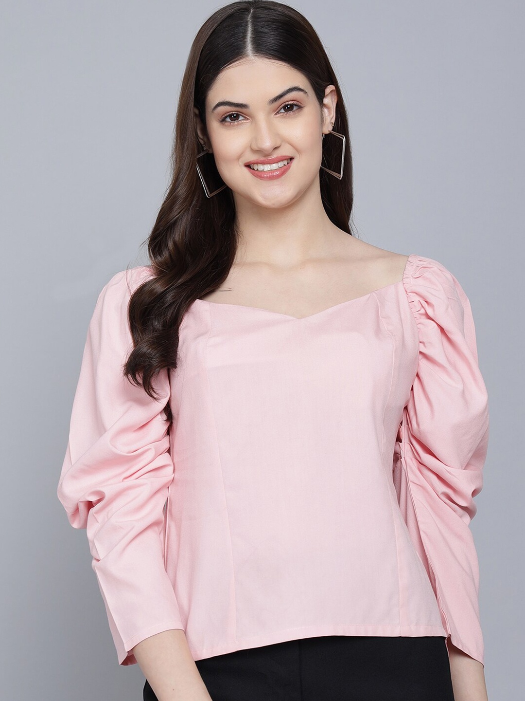 

FLAMBOYANT Puff Sleeves Regular Top, Pink