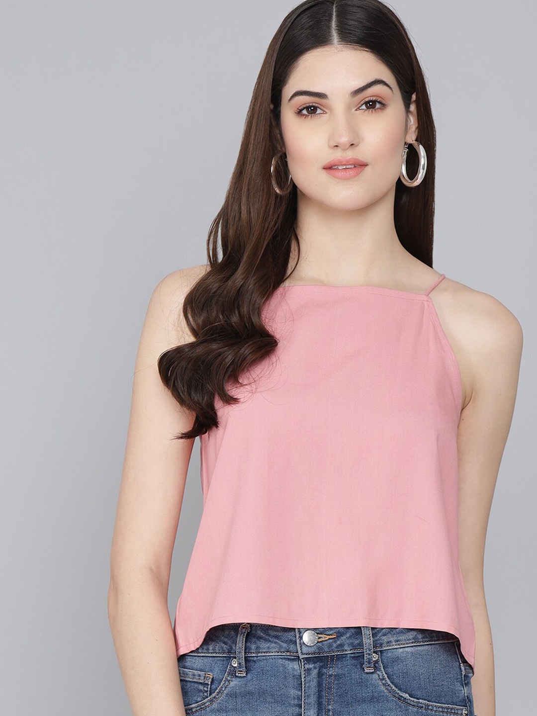 

FLAMBOYANT Shoulder Straps Regular Crop Top, Pink