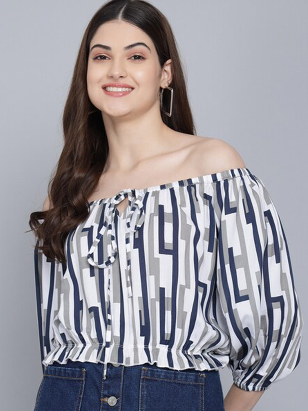 

FLAMBOYANT Print Off-Shoulder Bardot Top, White