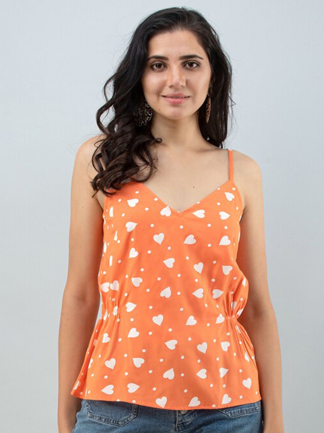 

FLAMBOYANT Printed Shoulder Strapes Top, Orange