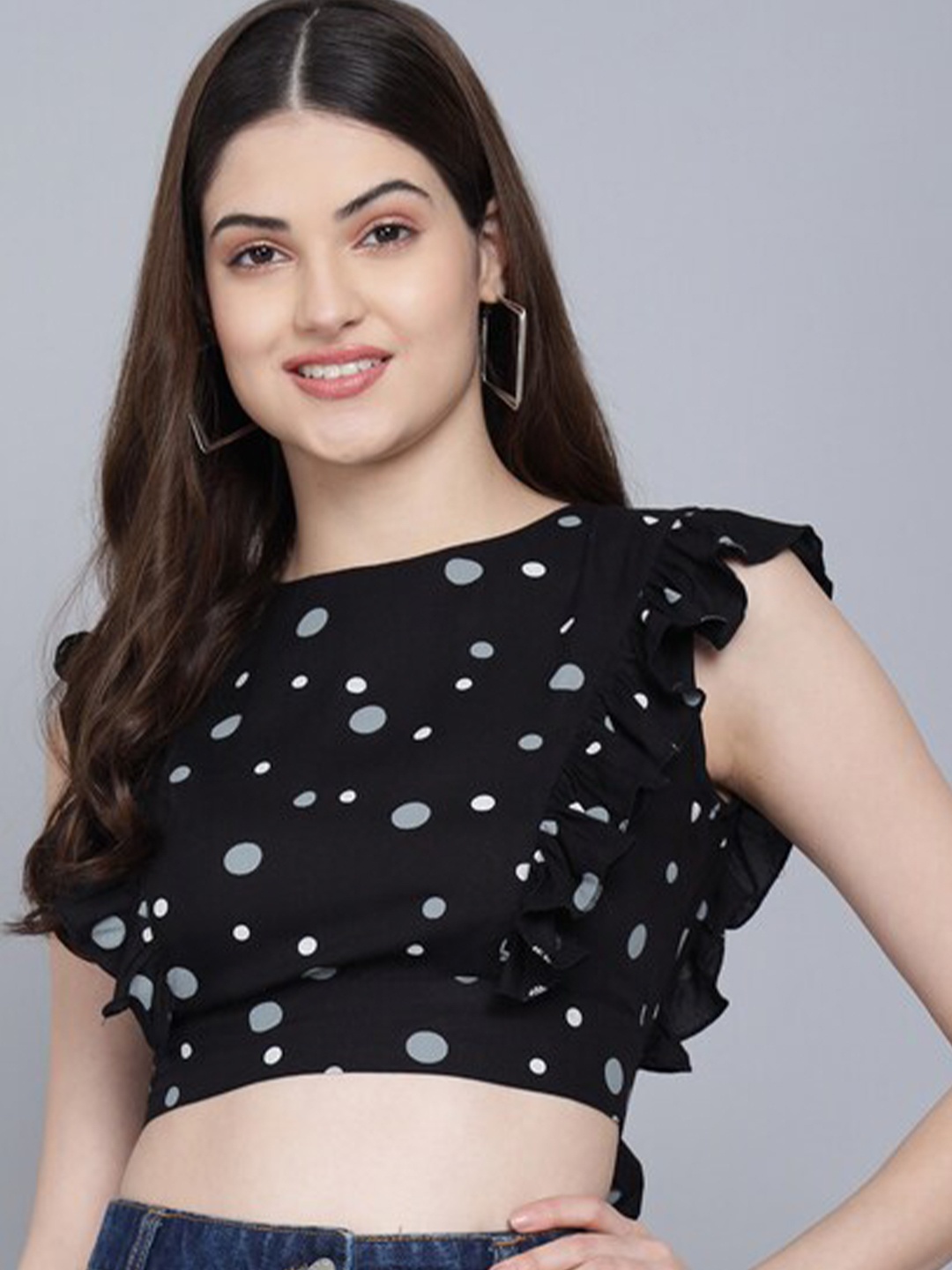 

FLAMBOYANT Printed Crop Top, Black