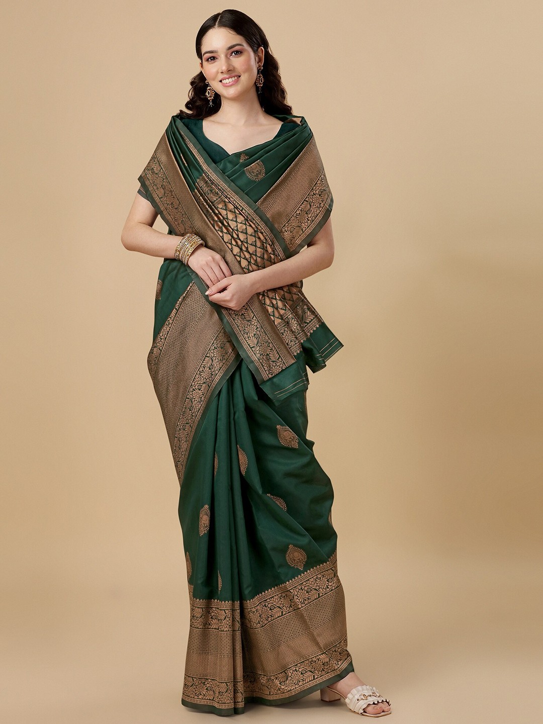 

Fashion Booms Woven Design Zari Art Silk Banarasi Saree, Green
