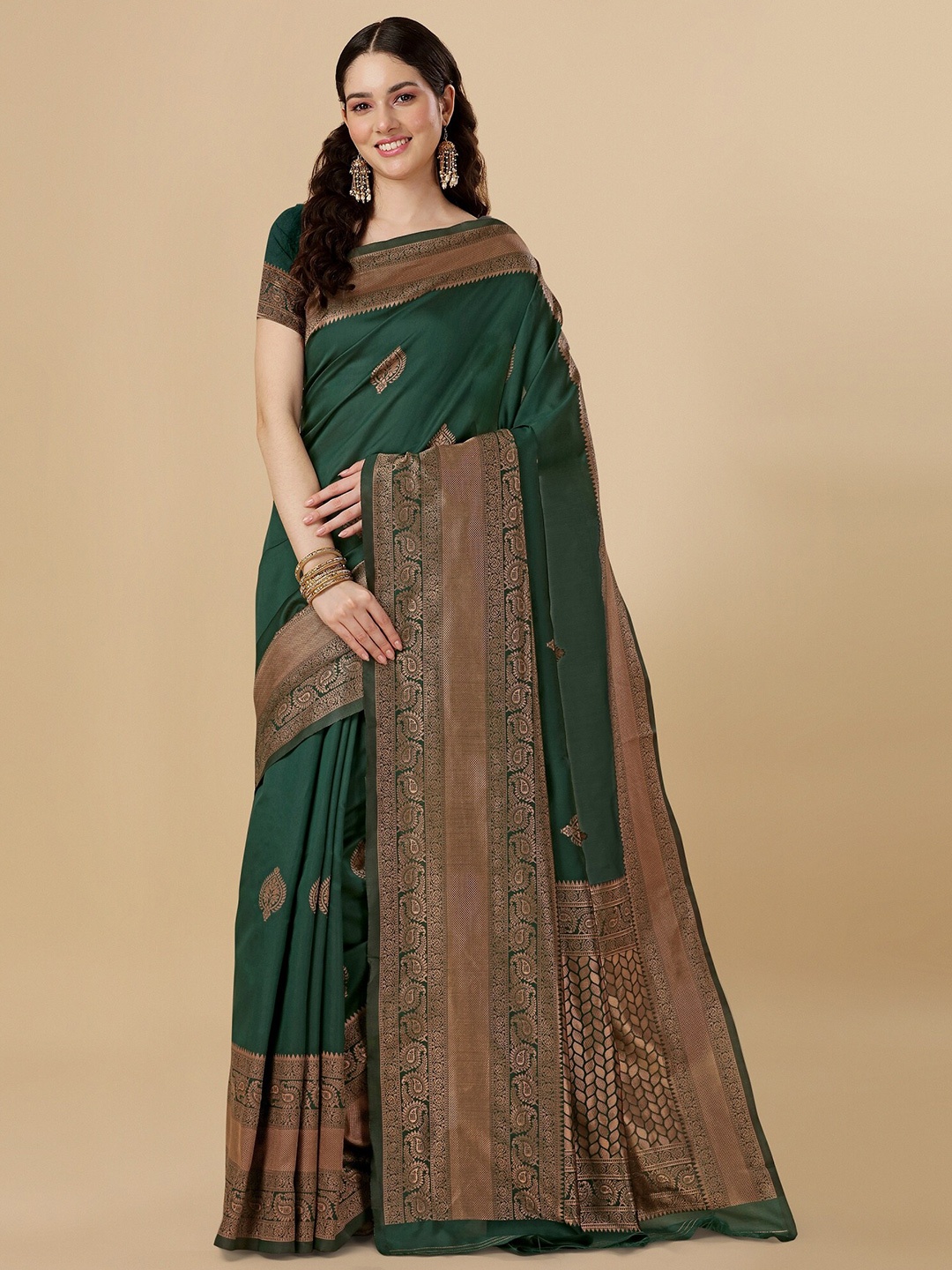 

Fashion Booms Ethnic Motifs Zari Art Silk Kanjeevaram Saree, Green