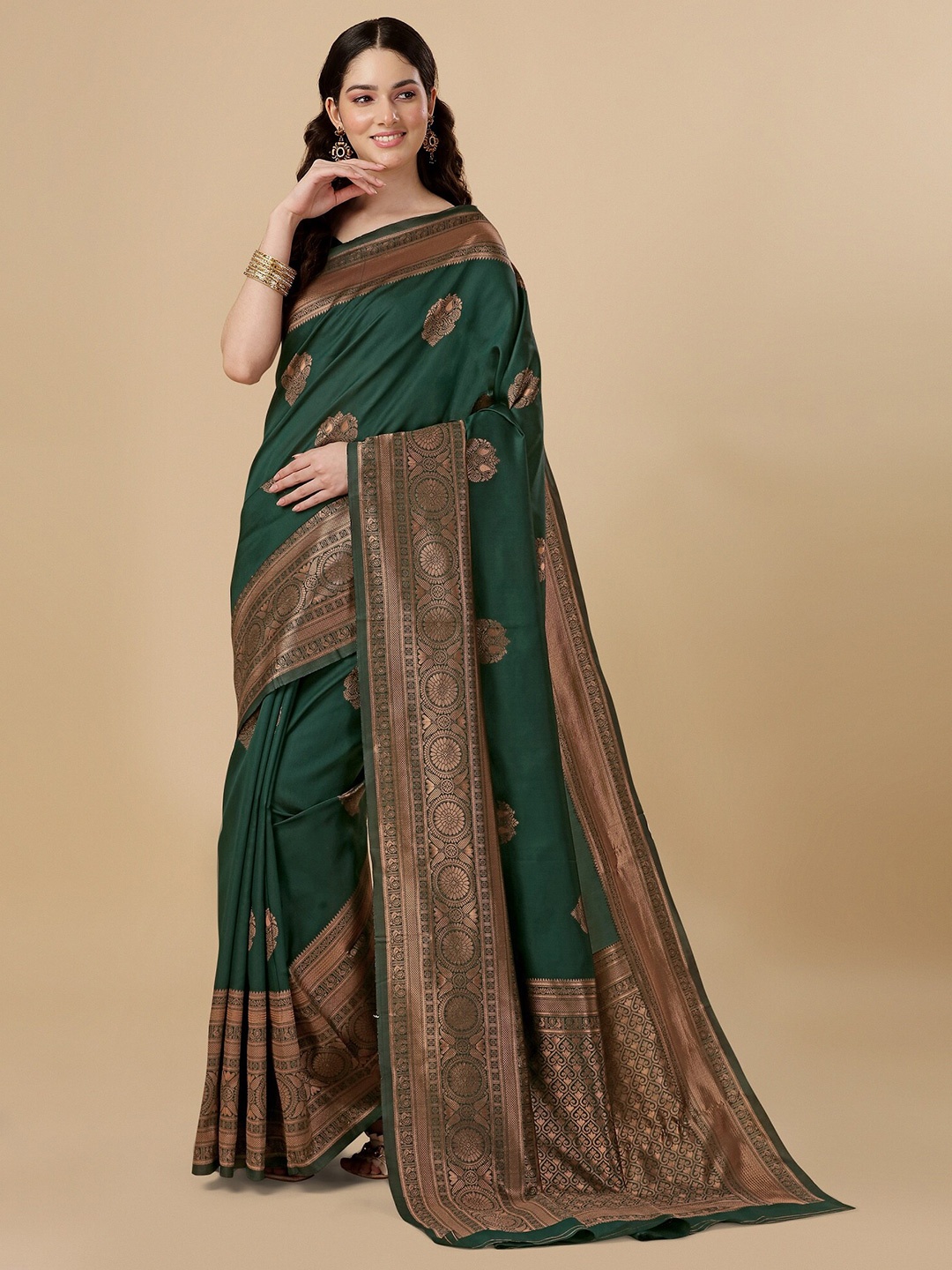 

Fashion Booms Woven Design Zari Art Silk Kanjeevaram Saree, Green