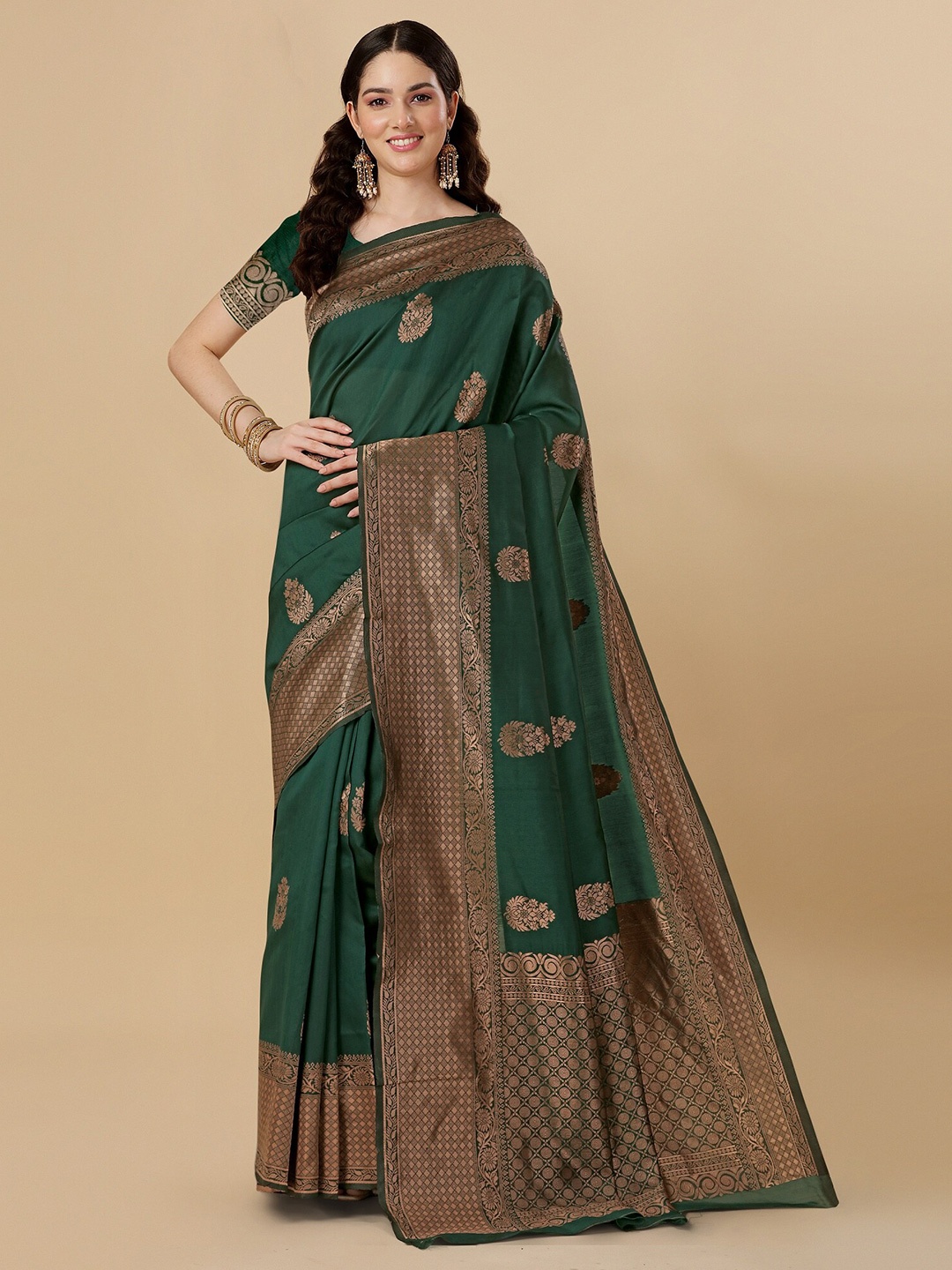 

Fashion Booms Woven Design Zari Art Silk Banarasi Saree, Green