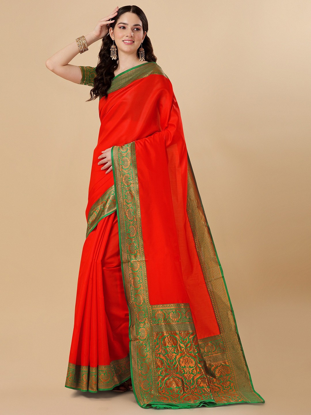 

Fashion Booms Zari Art Silk Kanjeevaram Saree, Red