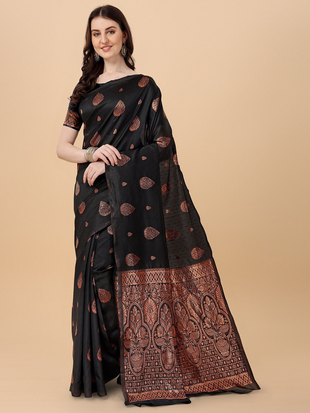 

Fashion Booms Woven Design Zari Art Silk Banarasi Saree, Black