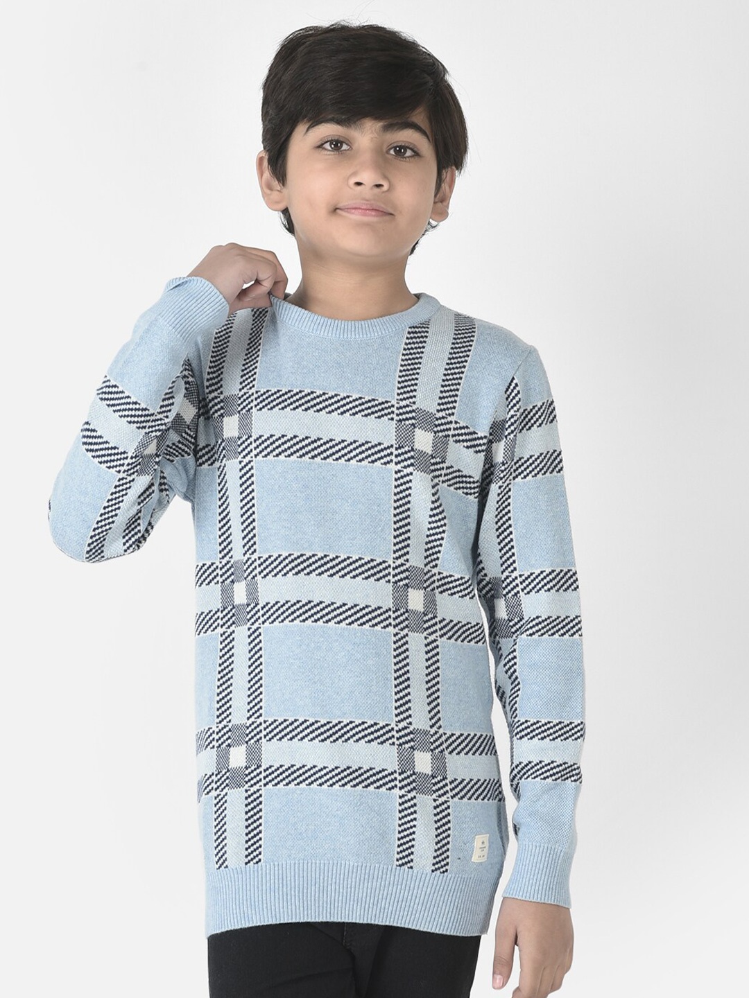 

Crimsoune Club Boys Checked Cotton Pullover, Blue