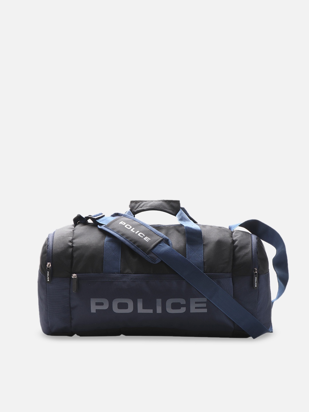 

Police Logo Printed Duffel Bag, Black