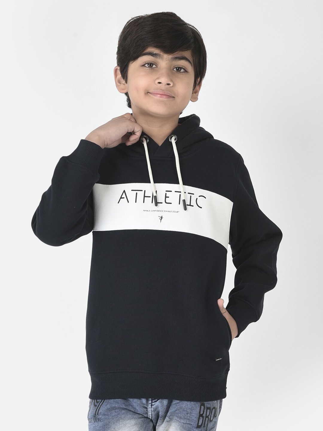 

Crimsoune Club Boys Printed Hooded Sweatshirt, Navy blue