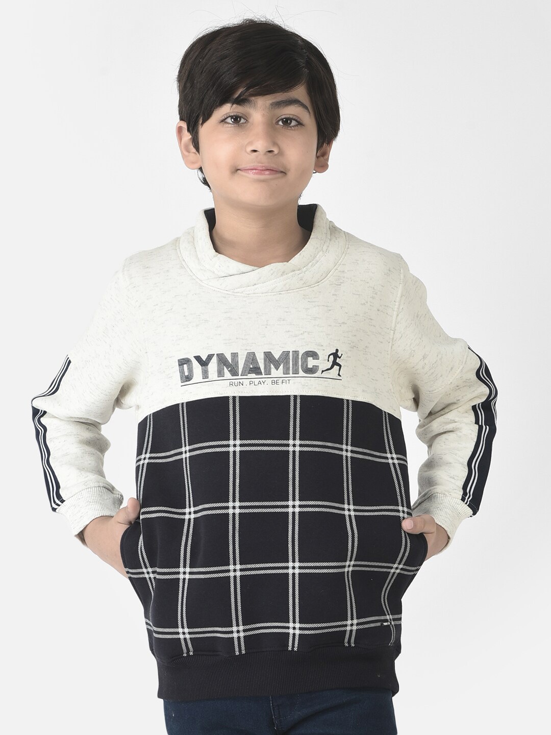 

Crimsoune Club Boys Cotton Checked Sweatshirt, Black