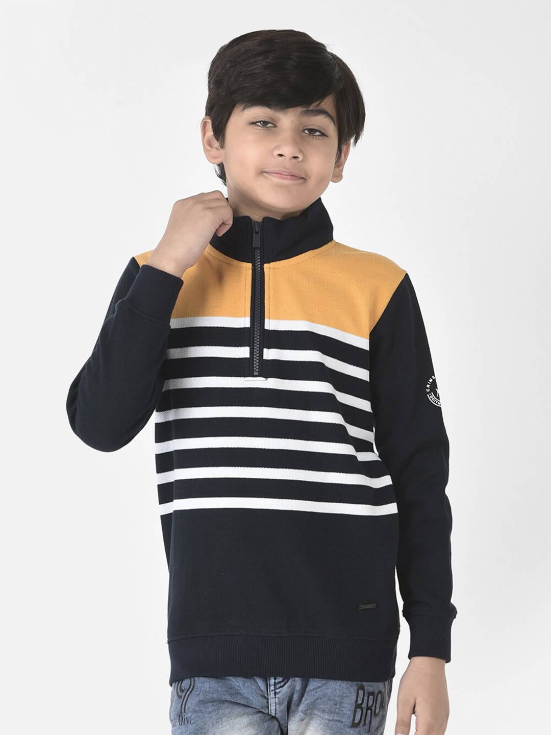 

Crimsoune Club Boys Cotton Striped Sweatshirt, Mustard