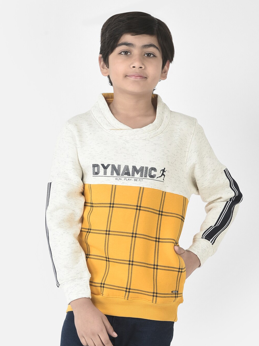 

Crimsoune Club Boys Round Neck Checked Sweatshirt, Mustard