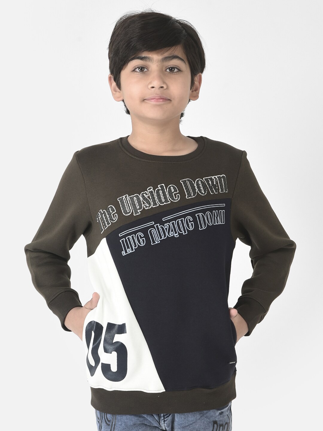 

Crimsoune Club Boys Round Neck Printed Cotton Sweatshirt, Olive
