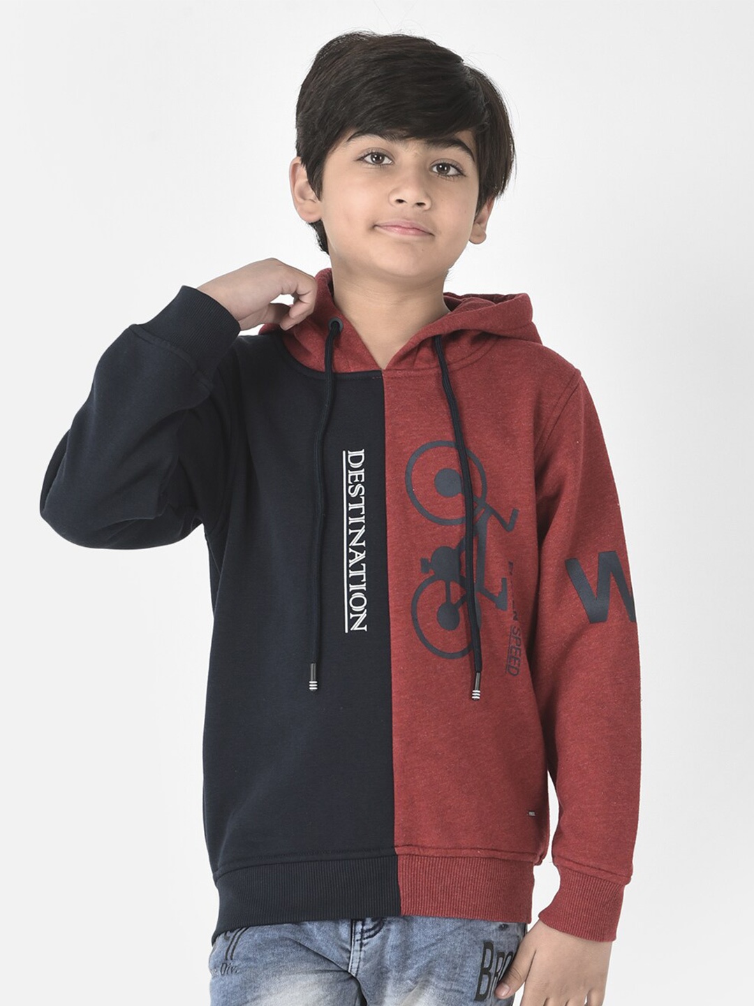 

Crimsoune Club Boys Colourblocked Hooded Sweatshirt, Red