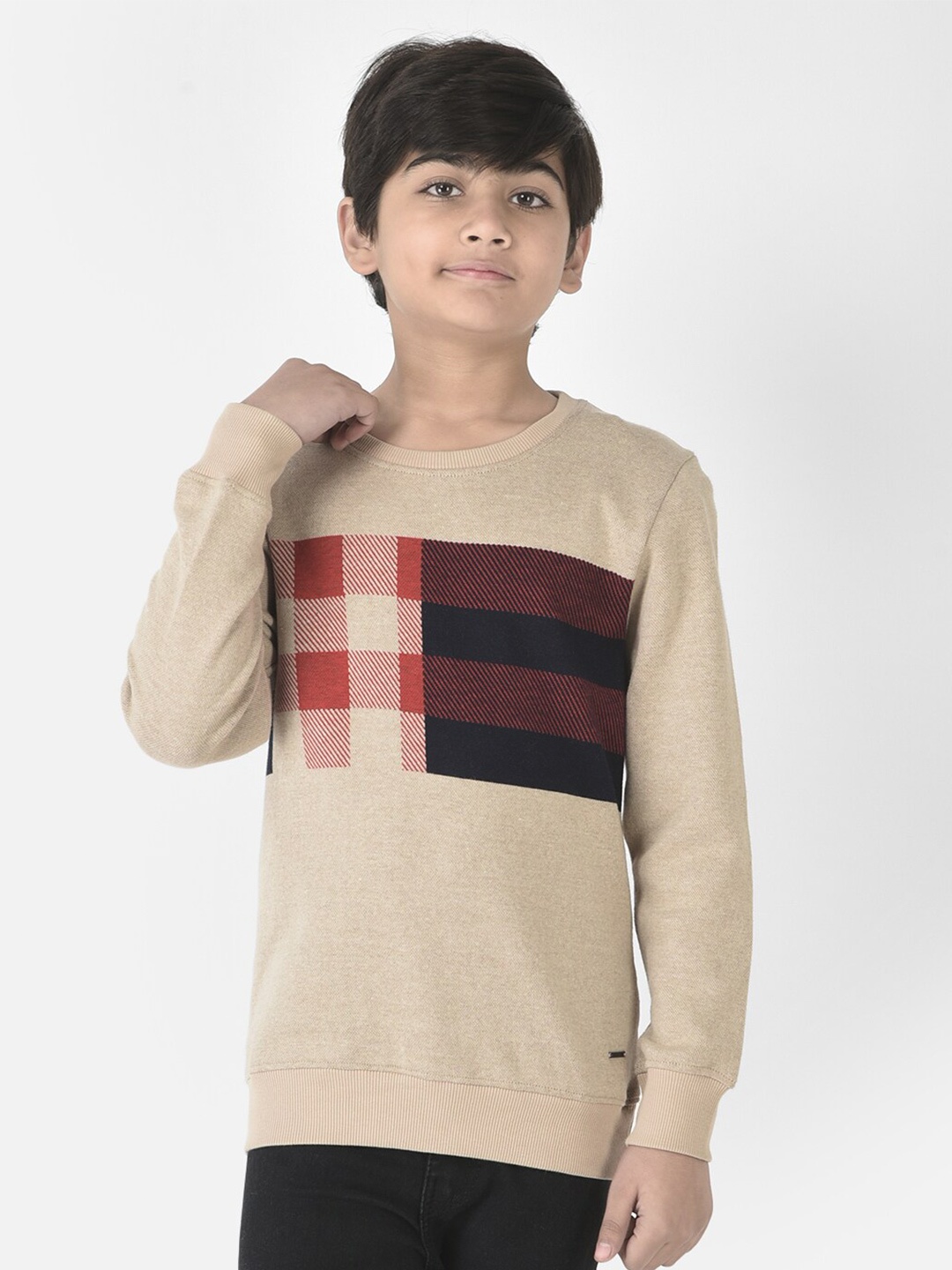 

Crimsoune Club Boys Checked Sweatshirt, Beige