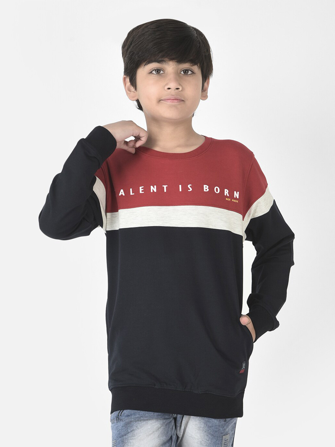 

Crimsoune Club Boys Colourblocked Cotton Sweatshirt, Red