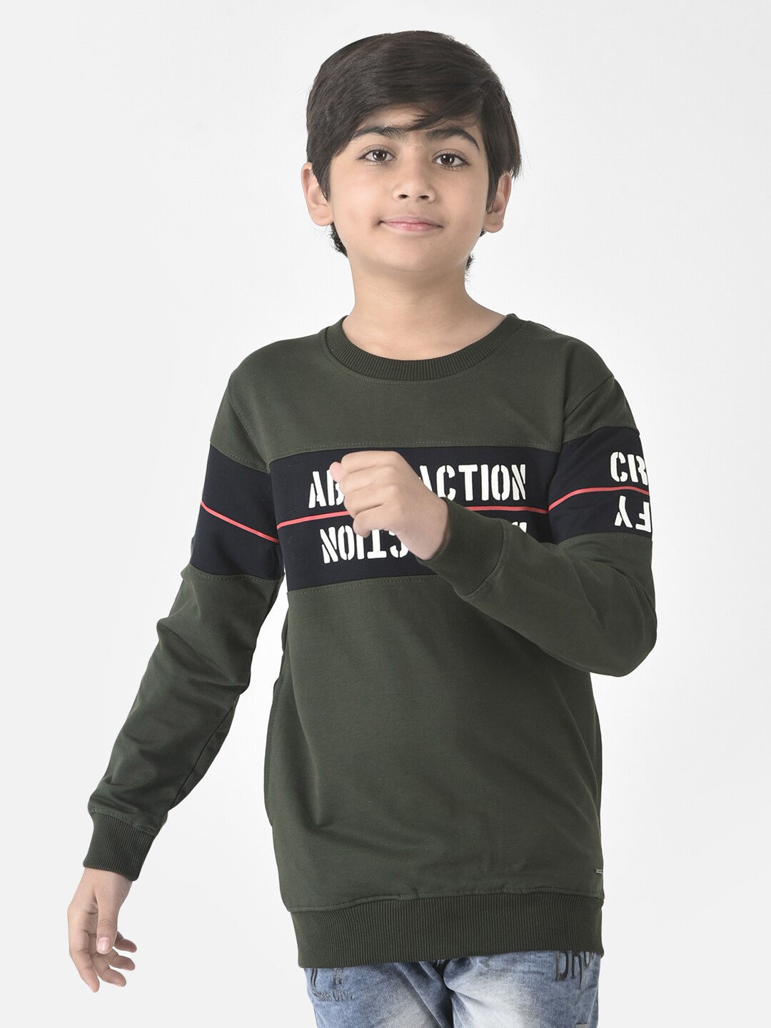 

Crimsoune Club Boys Printed Cotton Sweatshirt, Olive