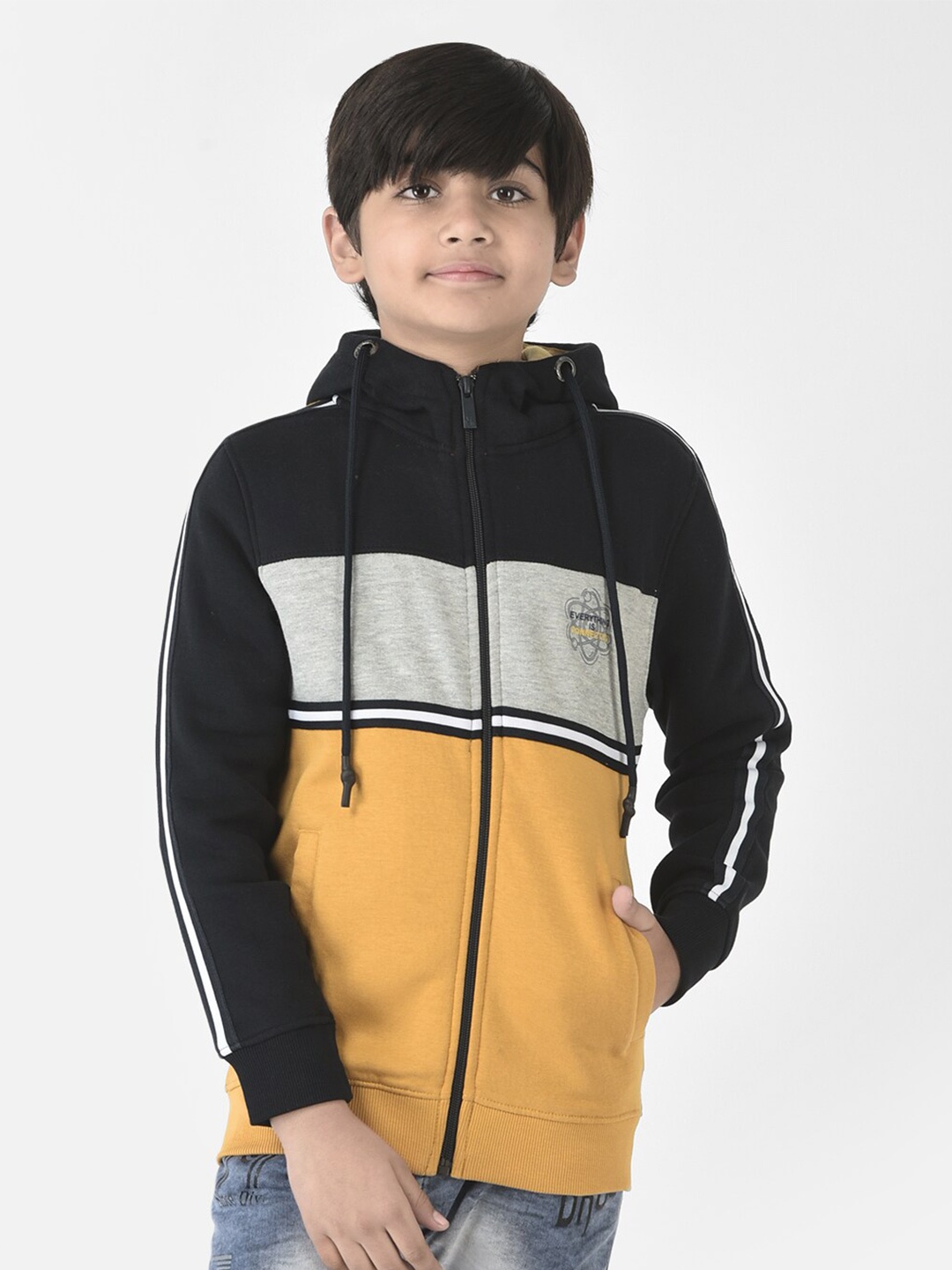 

Crimsoune Club Boys Colourblocked Hooded Cotton Sweatshirt, Mustard