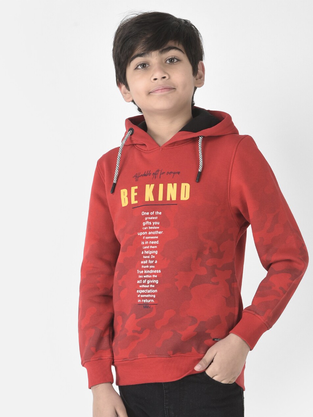 

Crimsoune Club Boys Printed Hooded Cotton Sweatshirt, Red