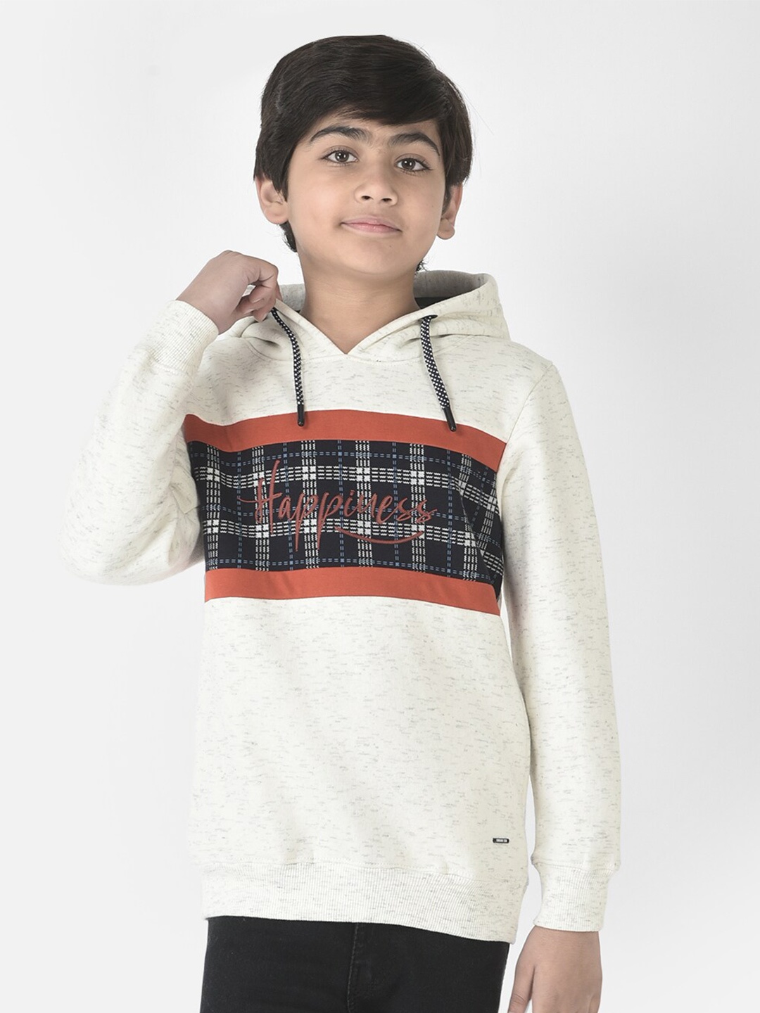 

Crimsoune Club Boys Checked Hooded Sweatshirt, White