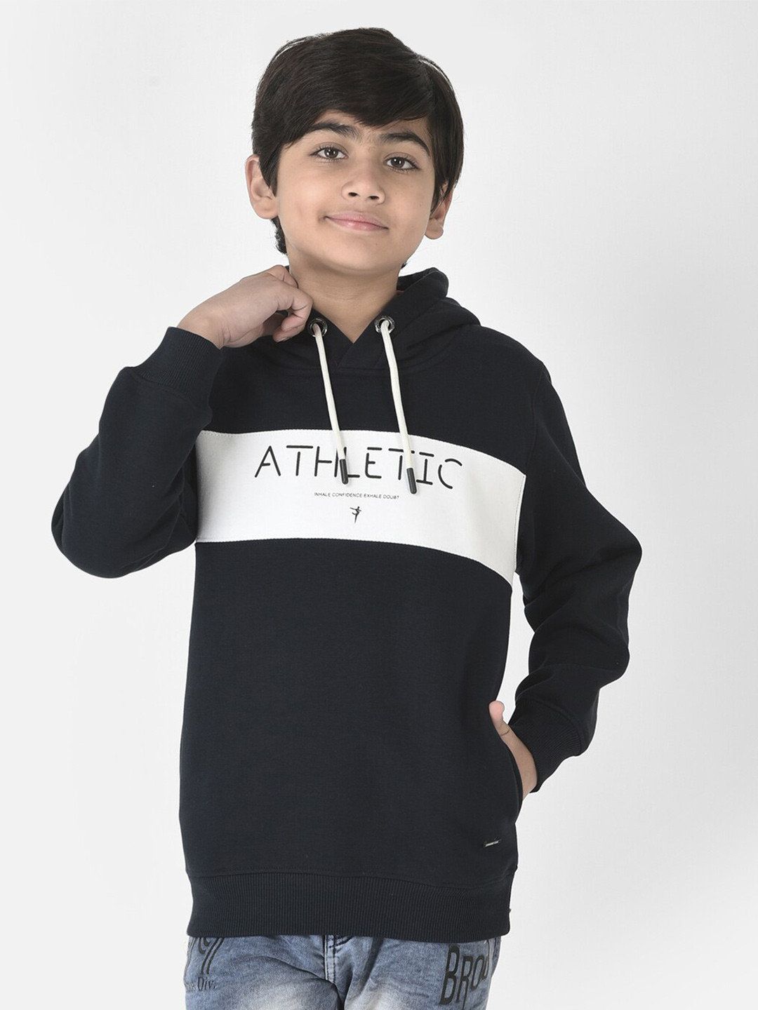 

Crimsoune Club Boys Colourblocked Hooded Sweatshirt, Navy blue