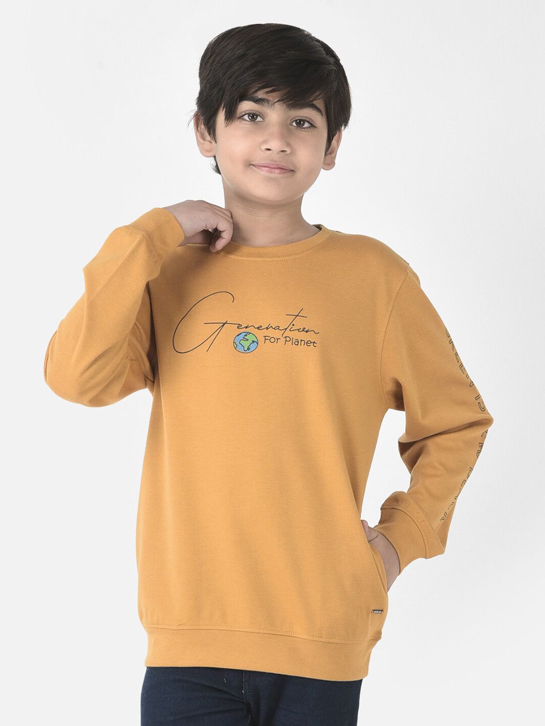 

Crimsoune Club Boys Printed Cotton Sweatshirt, Mustard