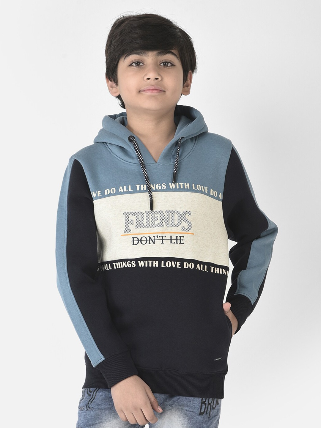 

Crimsoune Club Boys Printed Hooded Sweatshirt, Navy blue