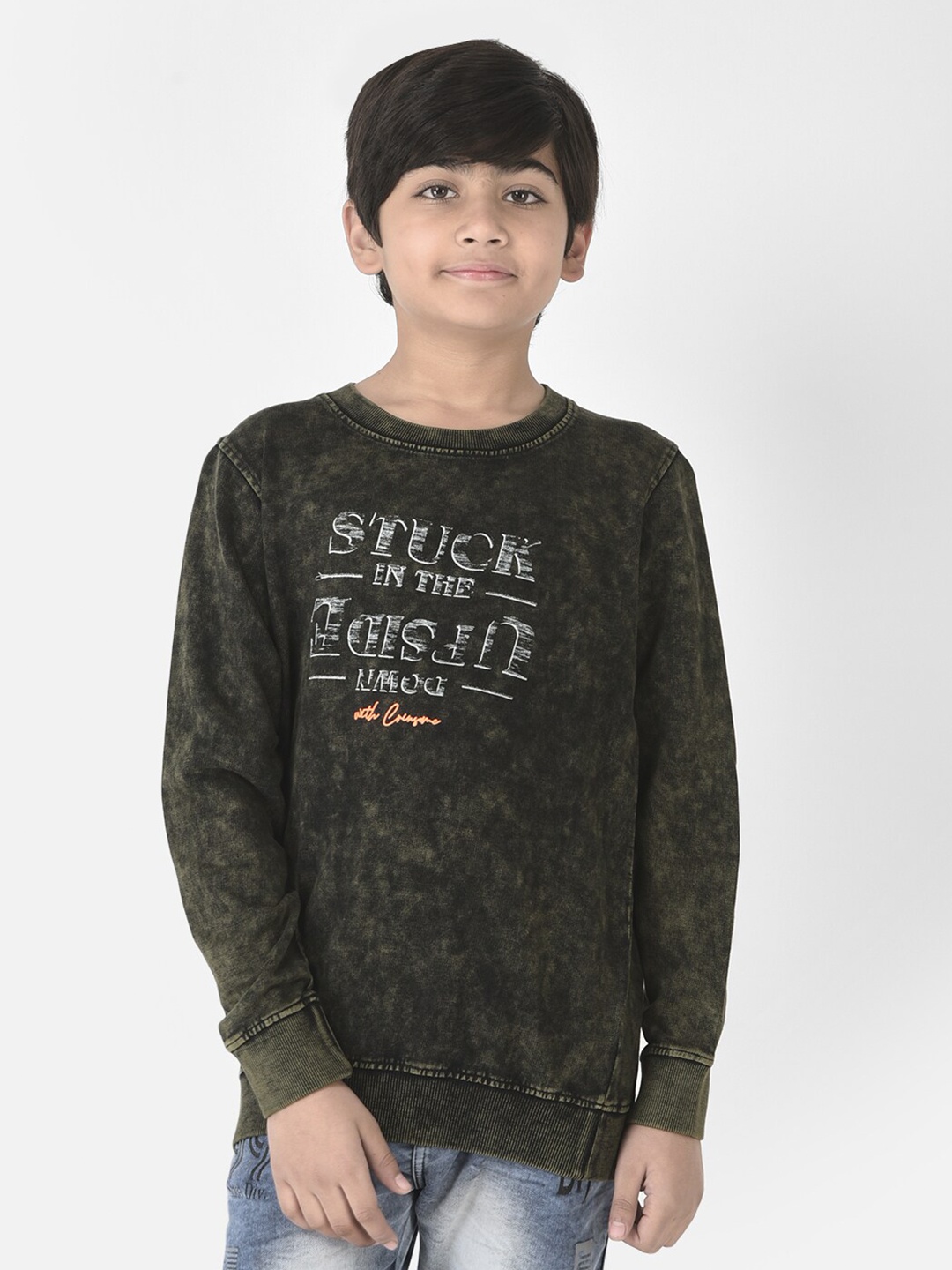 

Crimsoune Club Boys Printed Cotton Sweatshirt, Green