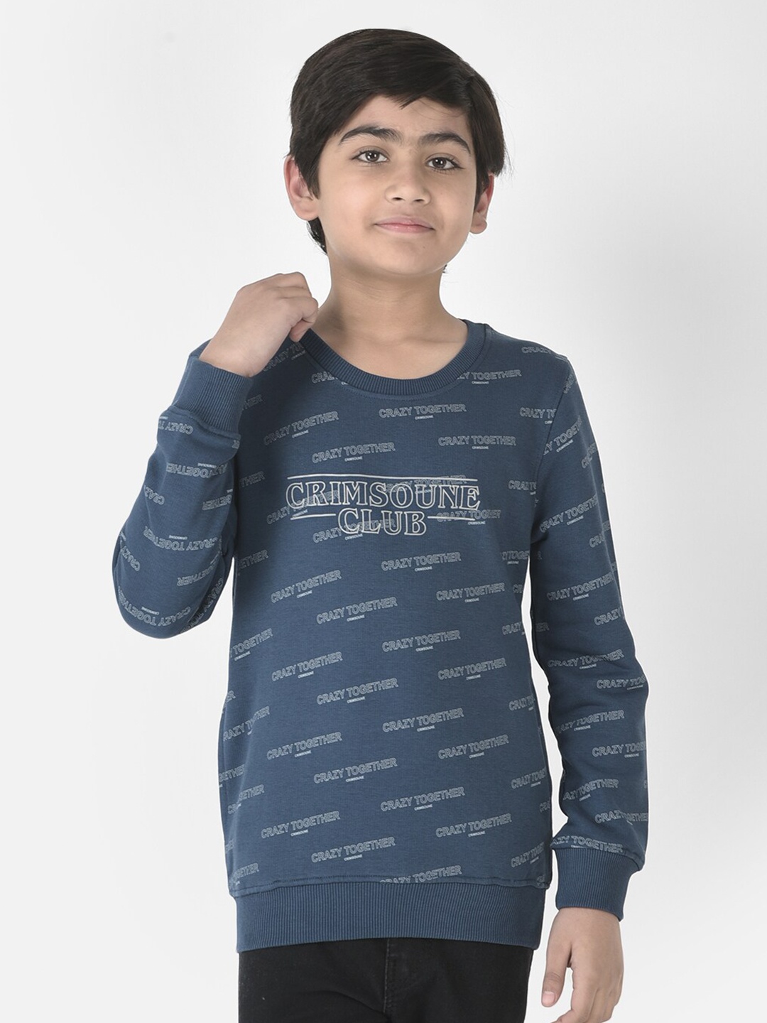 

Crimsoune Club Boys Typography Printed Round Neck Sweatshirt, Teal