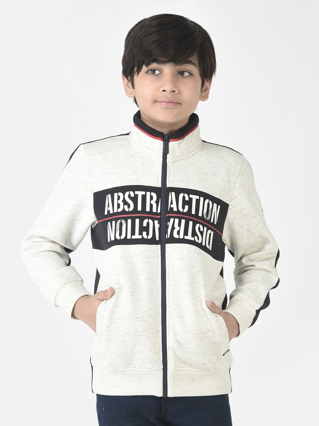 

Crimsoune Club Boys Typography Printed Mock Collar Sweatshirt, Off white