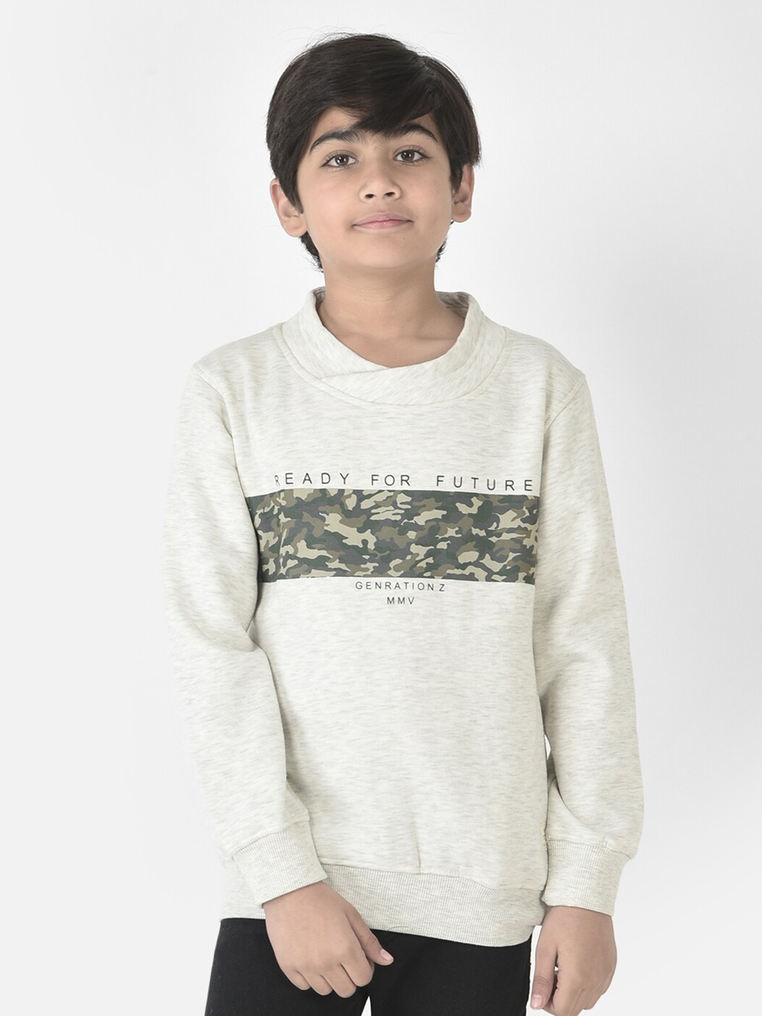 

Crimsoune Club Boys Printed Round Neck Sweatshirt, Off white