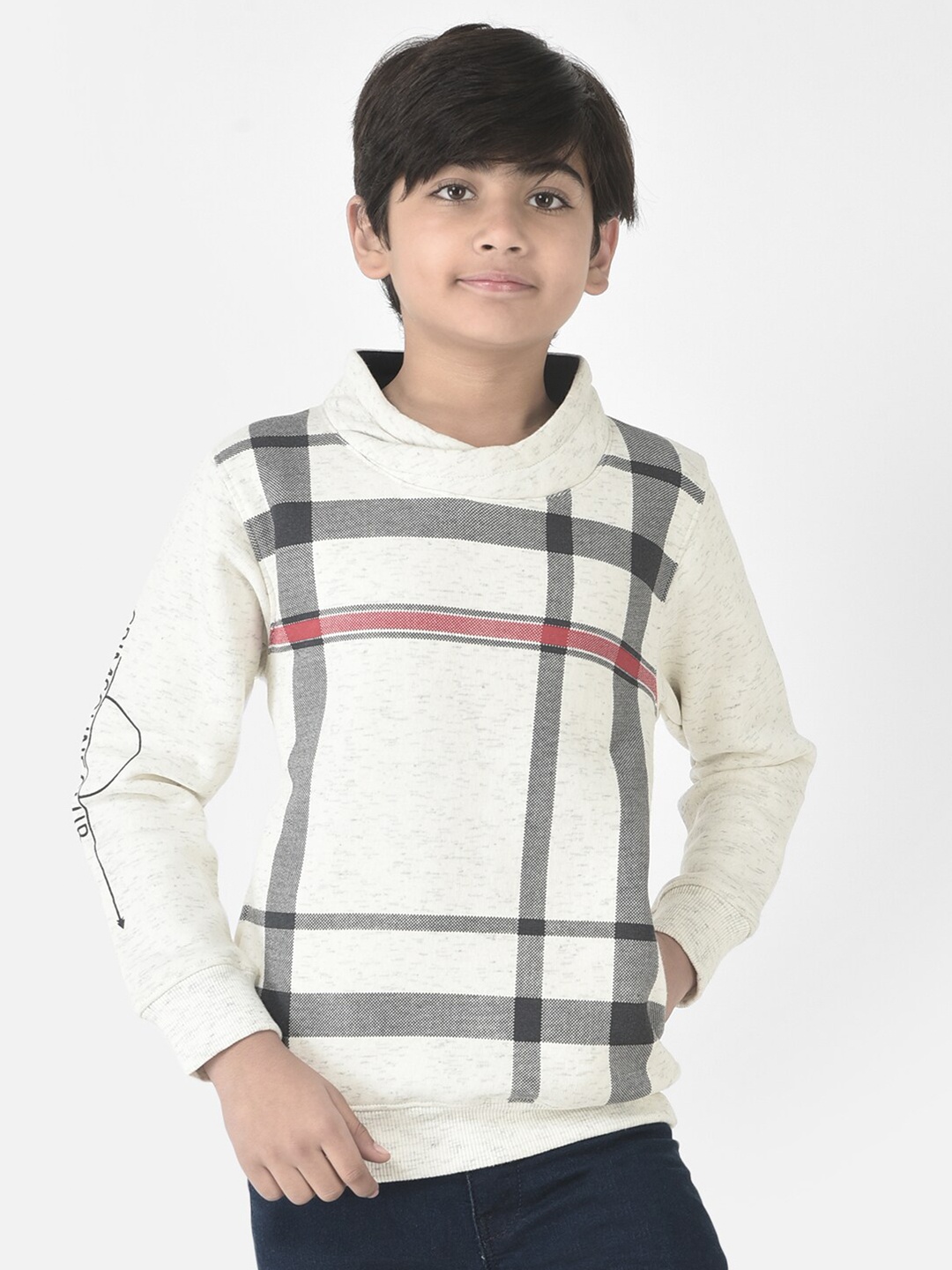 

Crimsoune Club Boys Checked Mock Collar Sweatshirt, White