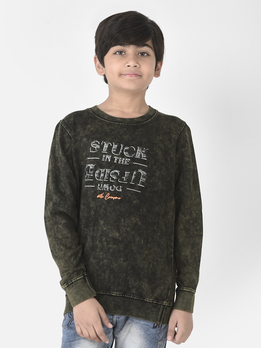 

Crimsoune Club Boys Camouflage Printed Pure Cotton Sweatshirt, Olive