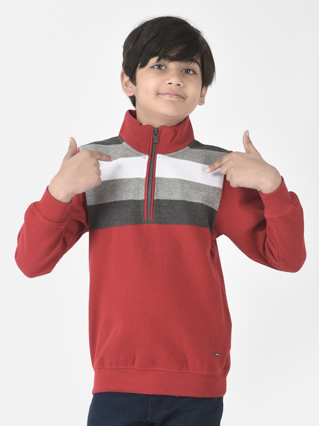

Crimsoune Club Boys High Neck Colourblocked Sweatshirt, Red