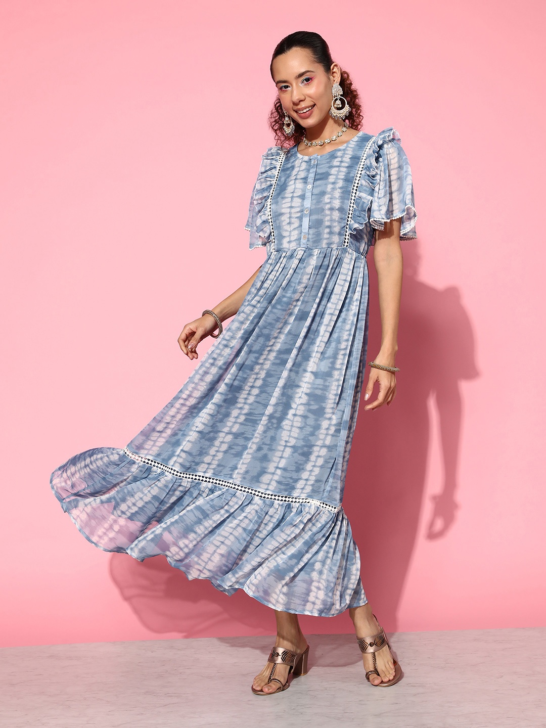 

Juniper Women Tie & Dye Tiered Midi Dress, Blue