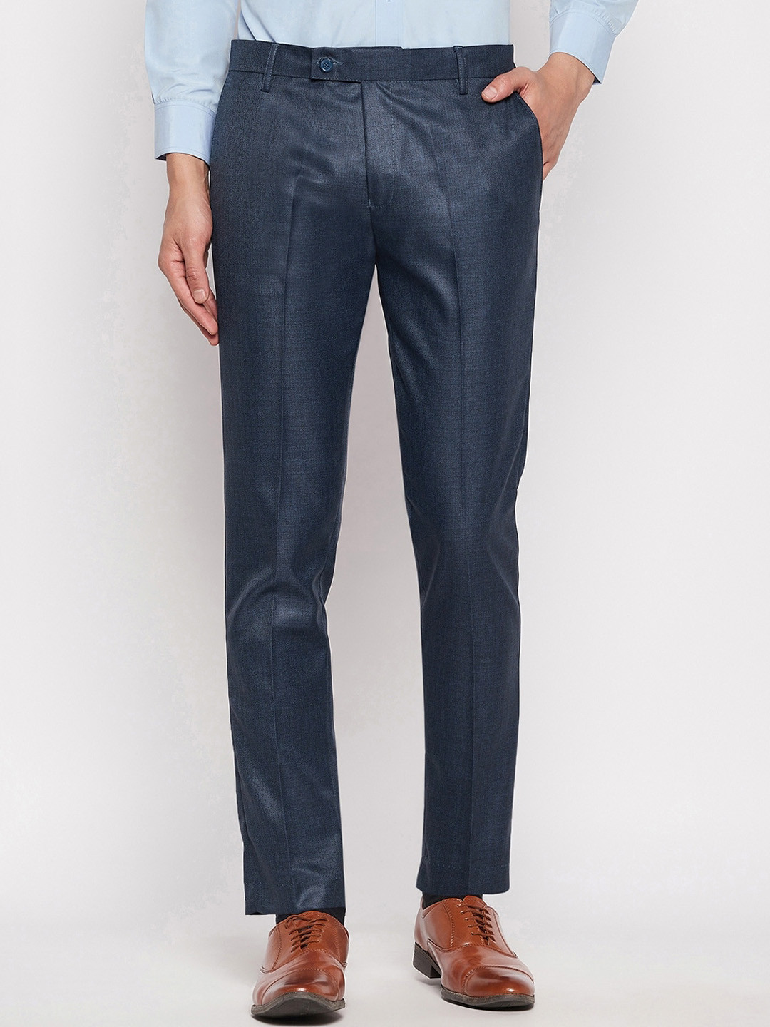 

VEI SASTRE Men Smart Slim Fit Formal Trousers, Blue