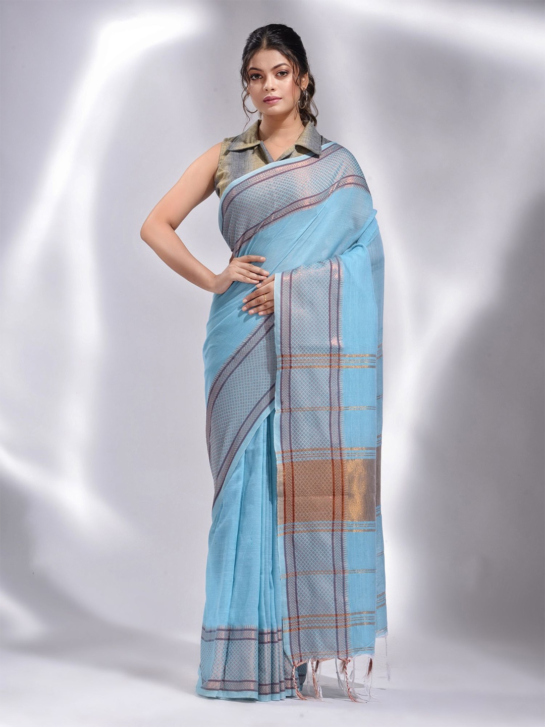 

Charukriti Woven Design Pure Cotton Saree, Blue
