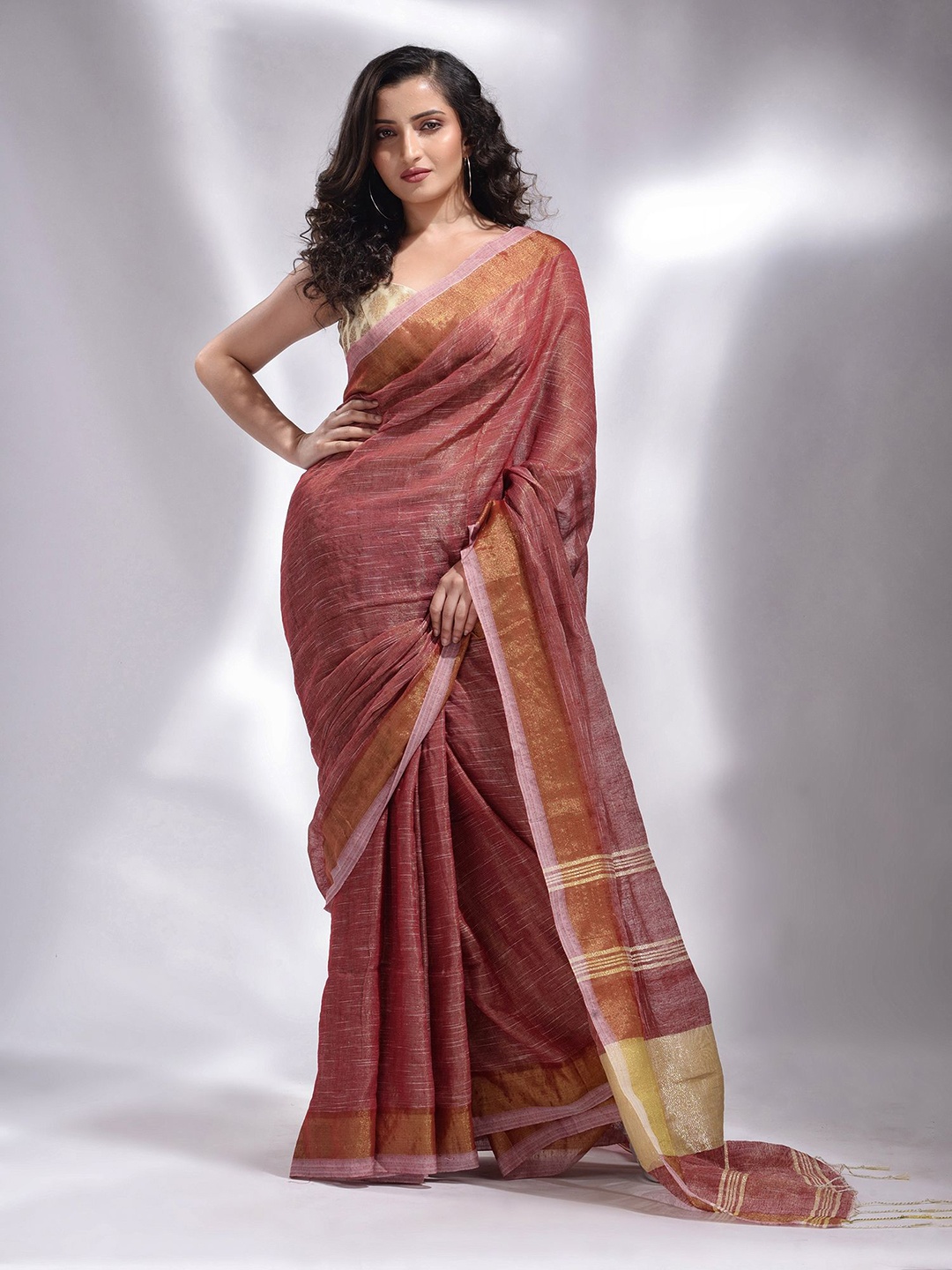 

Charukriti Woven Design Zari Pure Cotton Saree, Red