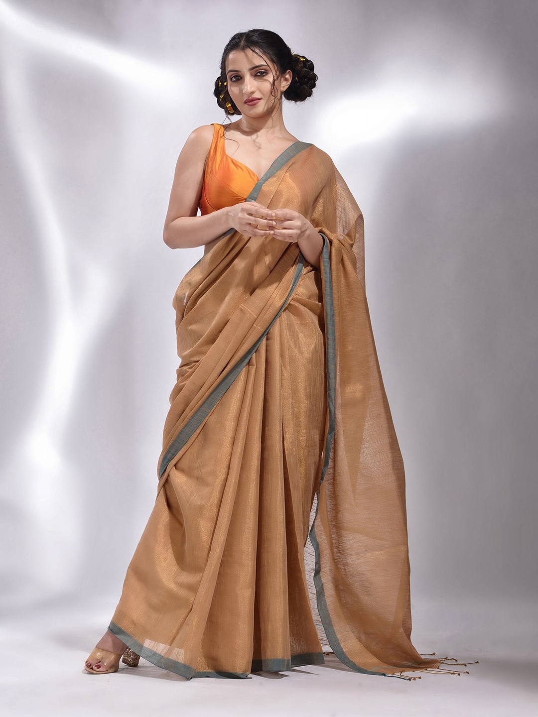 

Charukriti Tissue soft saree, Beige
