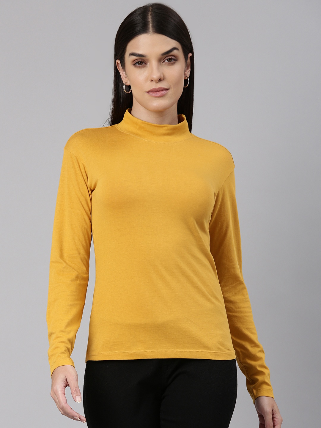 

Huetrap Women High Neck Cotton T-shirt, Yellow