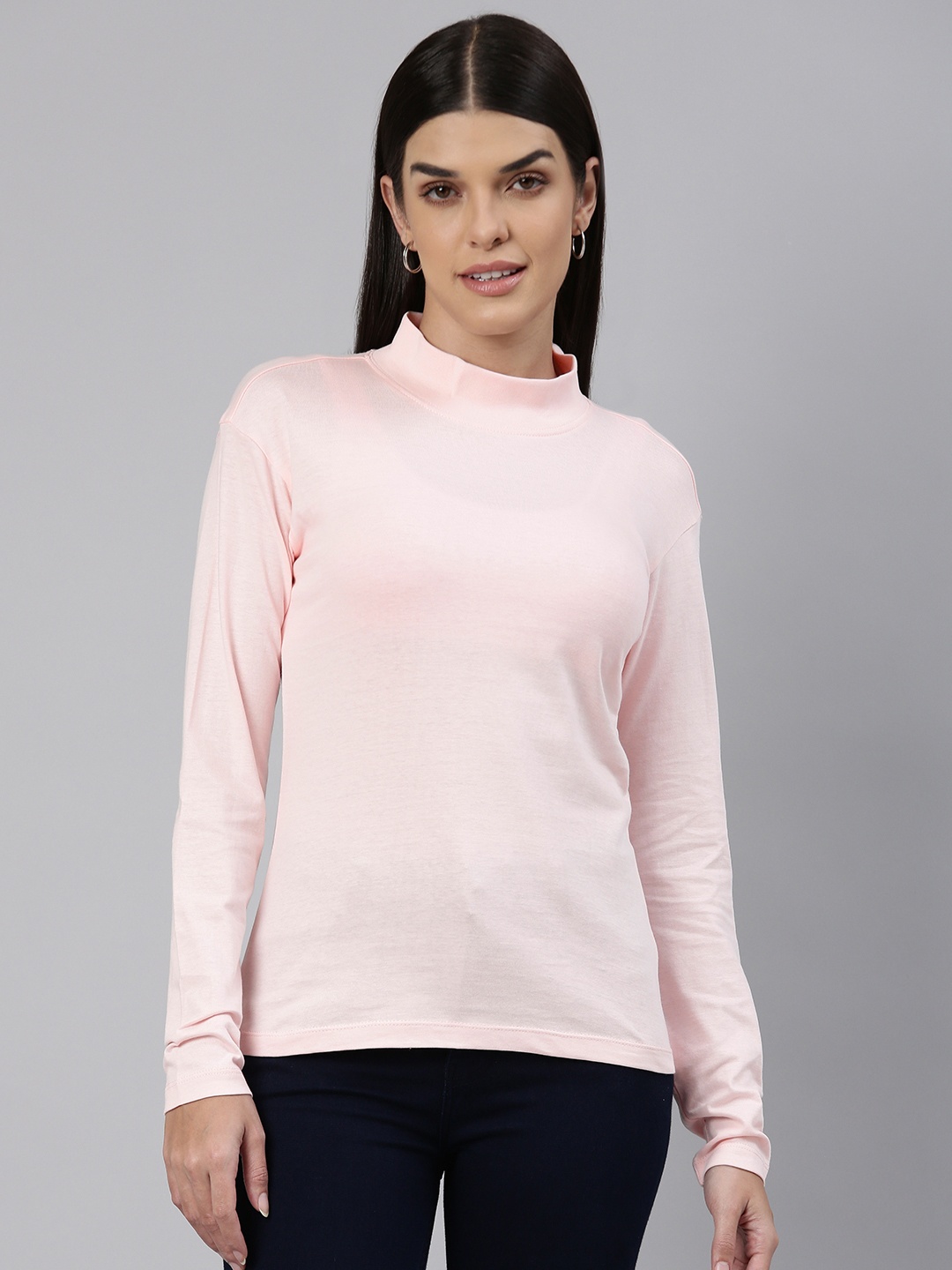 

Huetrap Women High Neck Cotton T-shirt, Pink