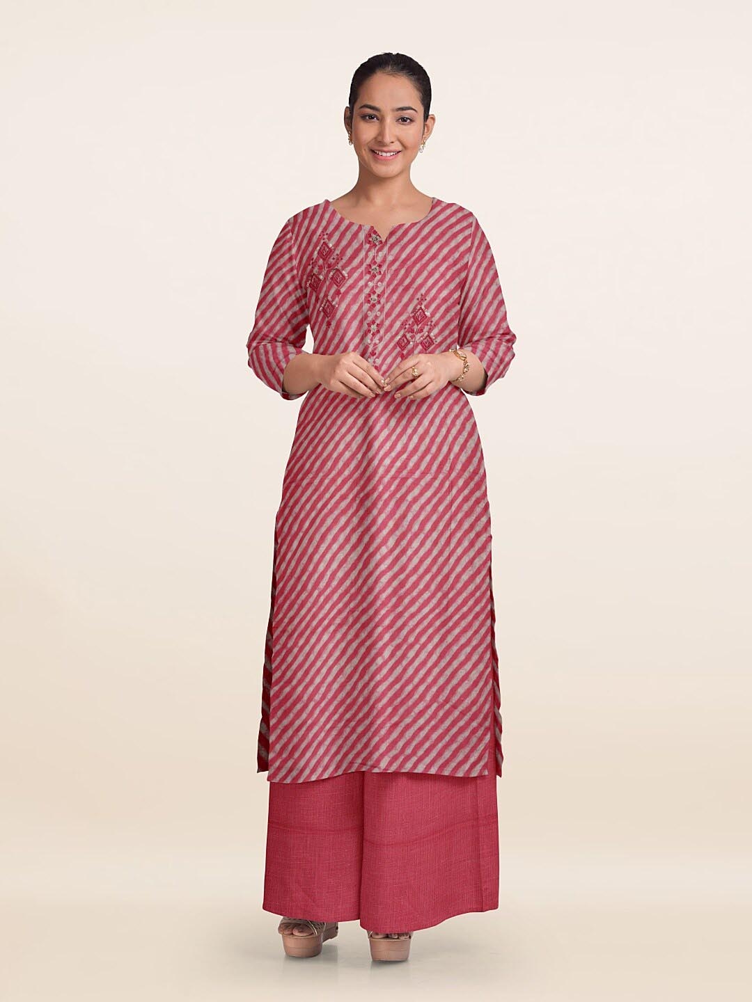 

PothysPrinted Unstitched Dress Material, Pink