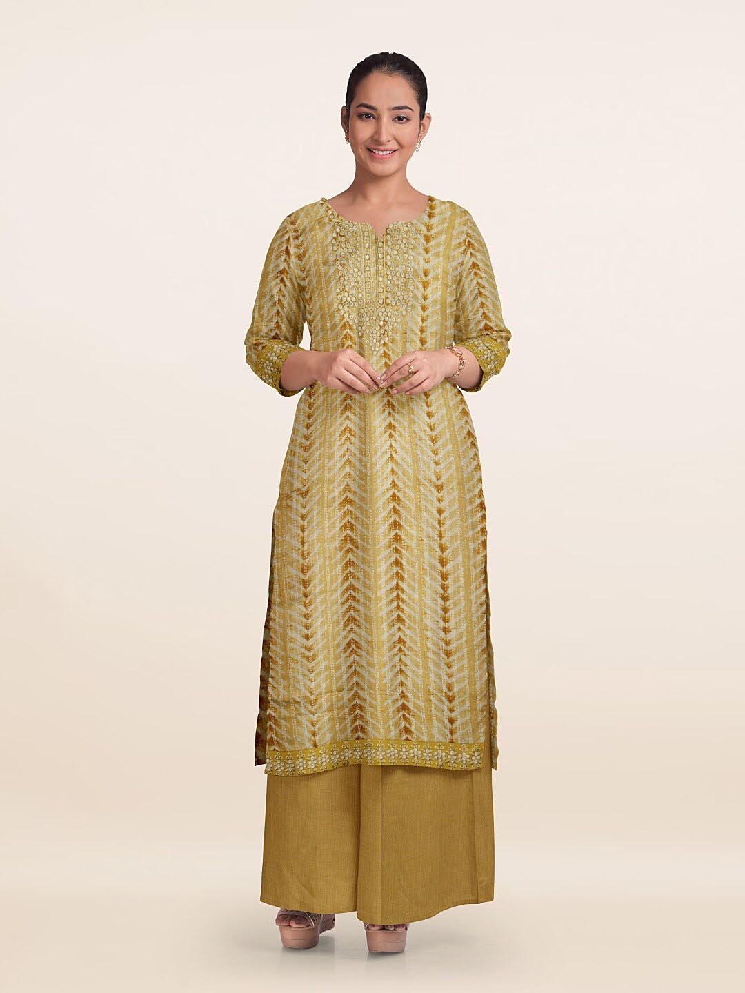 

Pothys Printed Unstitched Dress Material, Yellow